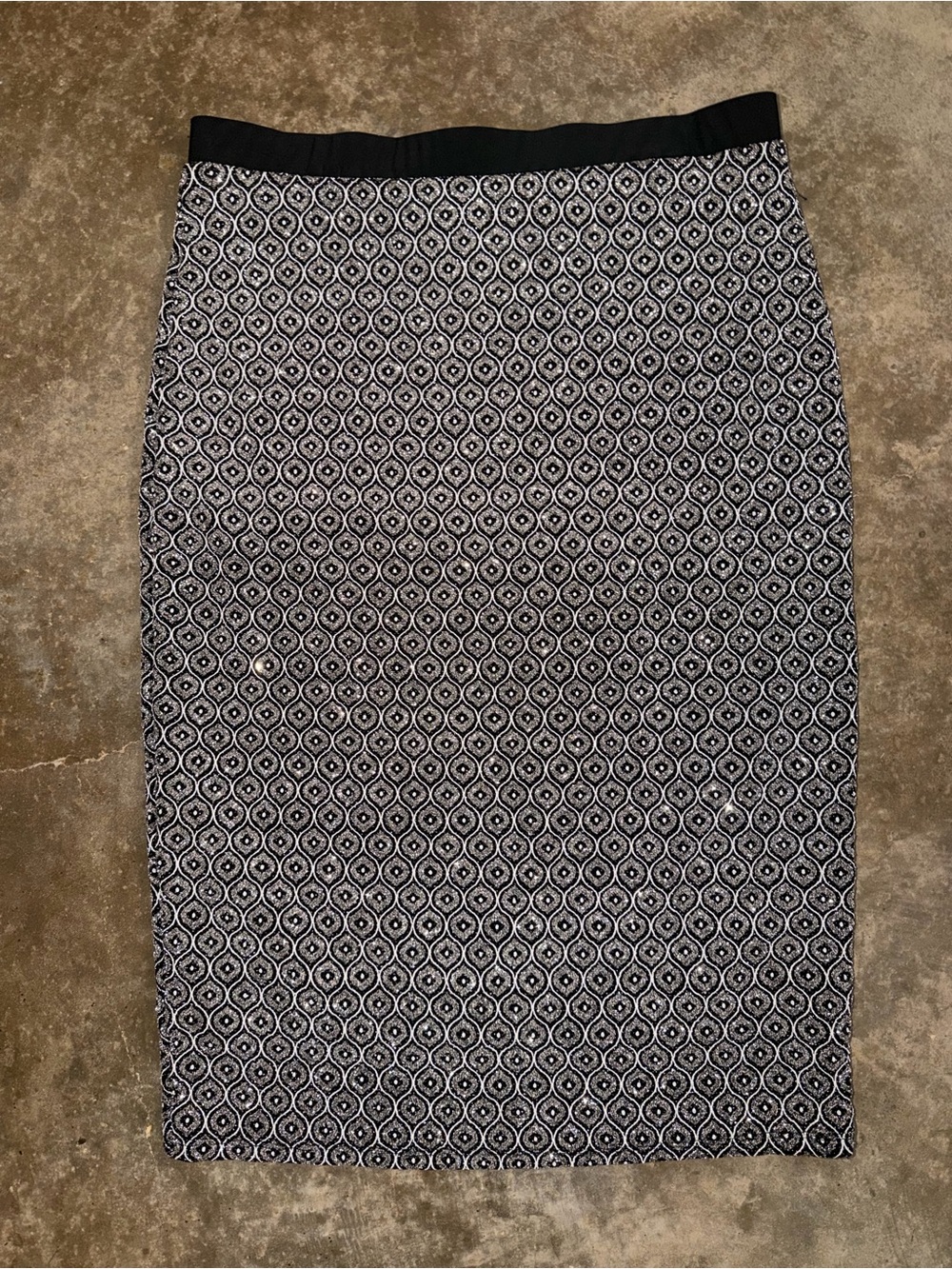 MOA USA 1X Black Silver Glitter Sparkle Pencil Skirt Holiday Party NYE Festive